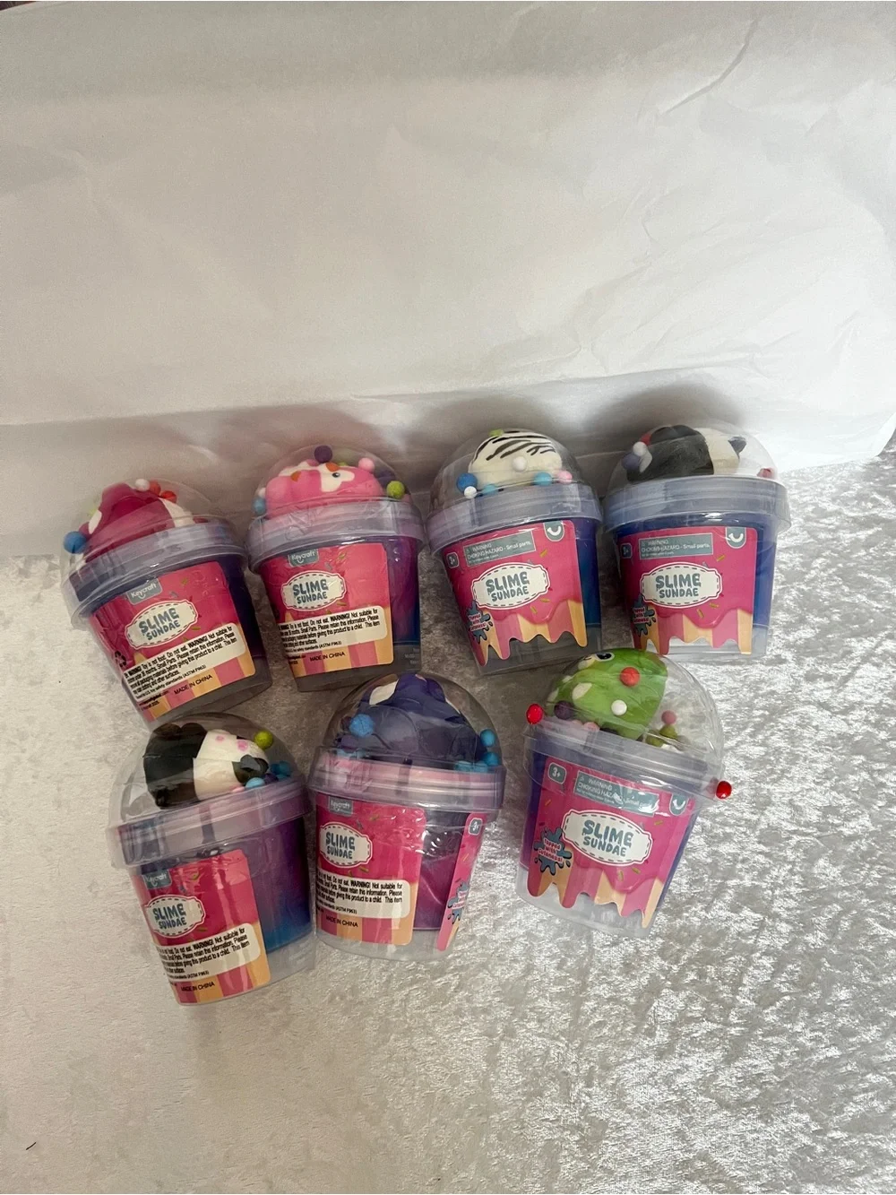 Lot of 7 Slime Sundae Party Favor Topped with Cuteness Squishy Animals Age 3+